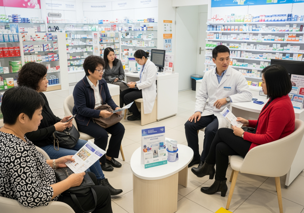 民眾坐在藥局諮詢區