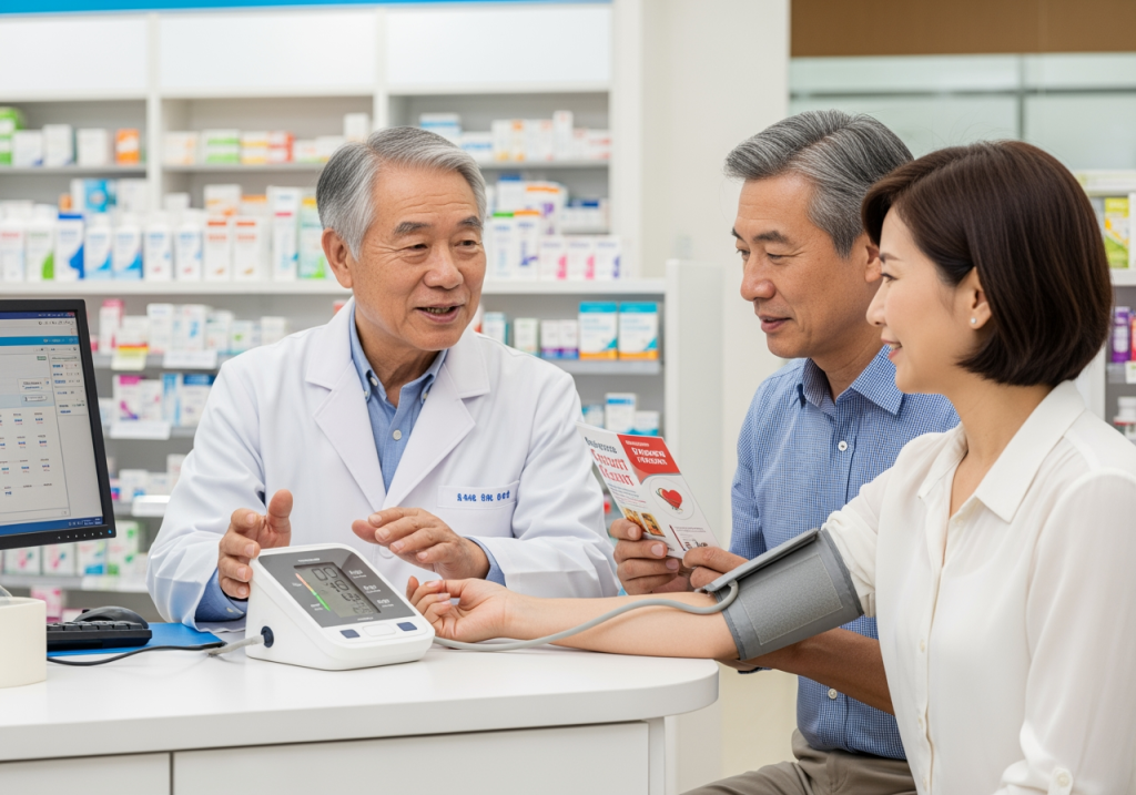 白袍藥師示範血壓量測與健康管理服務