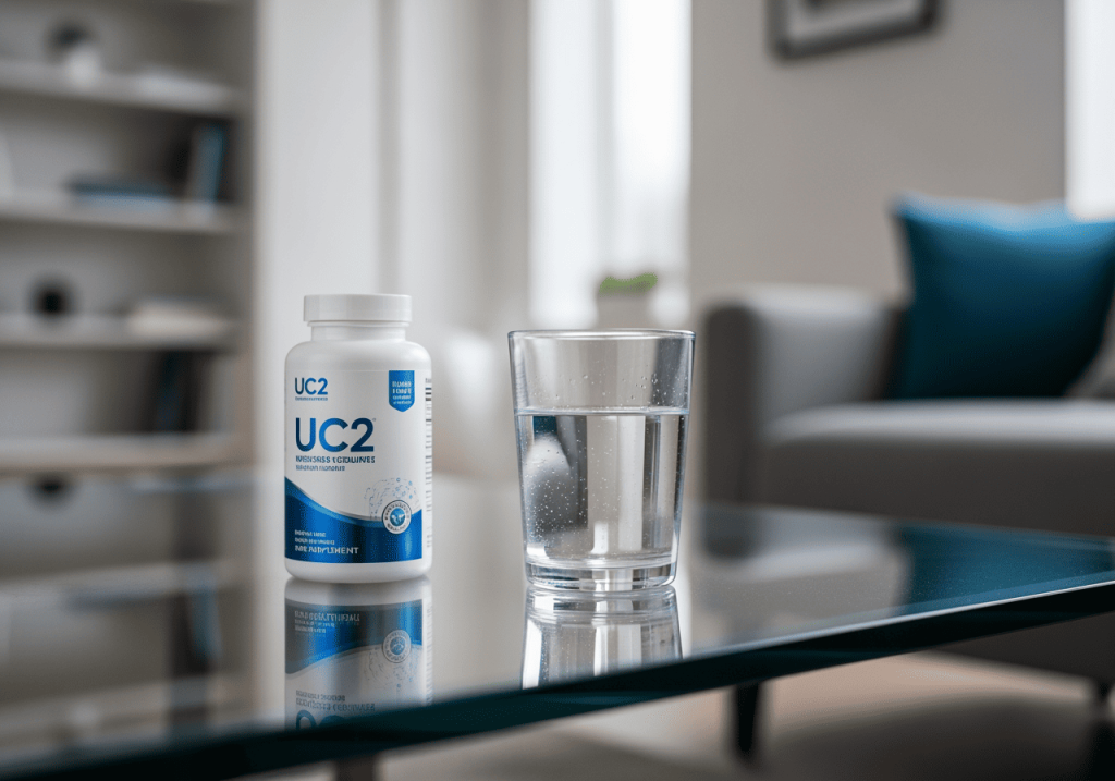 茶几上放著 UC2 與水杯