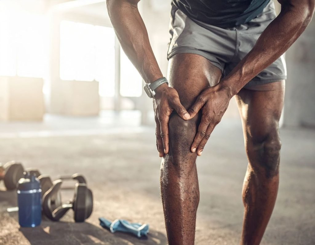 運動後的男子正在拉伸膝關節