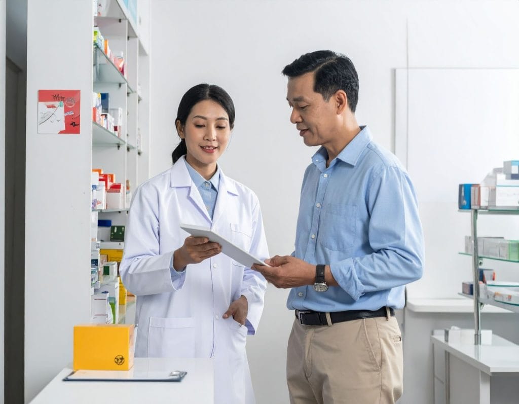 男子正在諮詢藥師