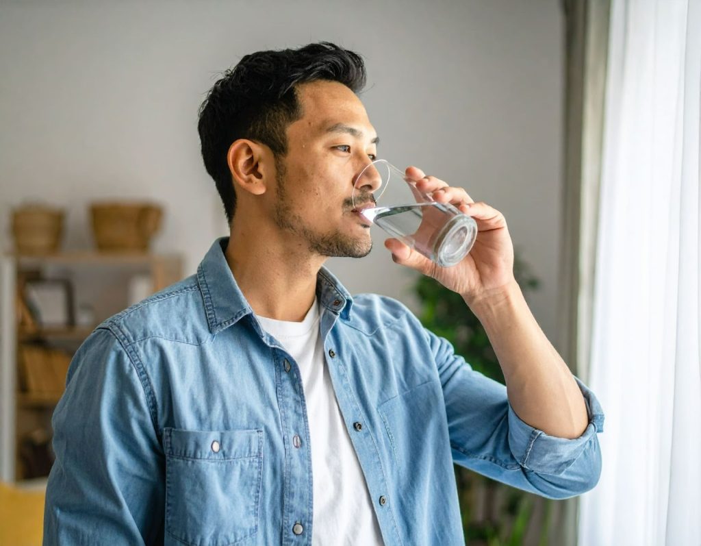 男子正在家裡喝水