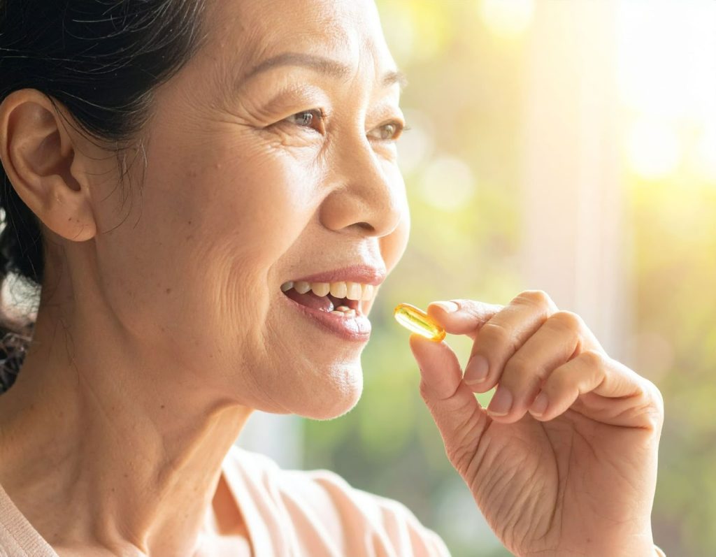 中年人早晨吞服 UC2 保健品