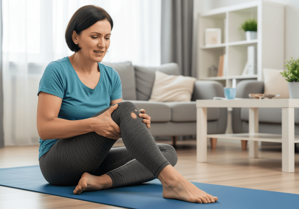 中年族群在家活動關節，感覺膝蓋卡卡