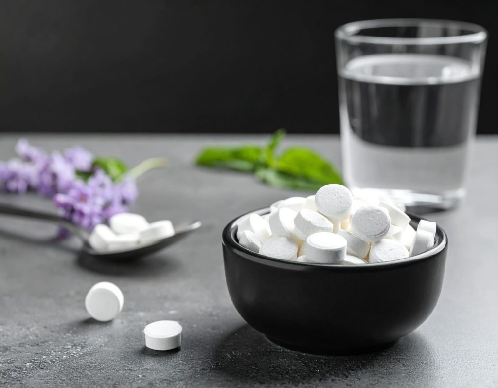 餐桌放著鈣片保健食品