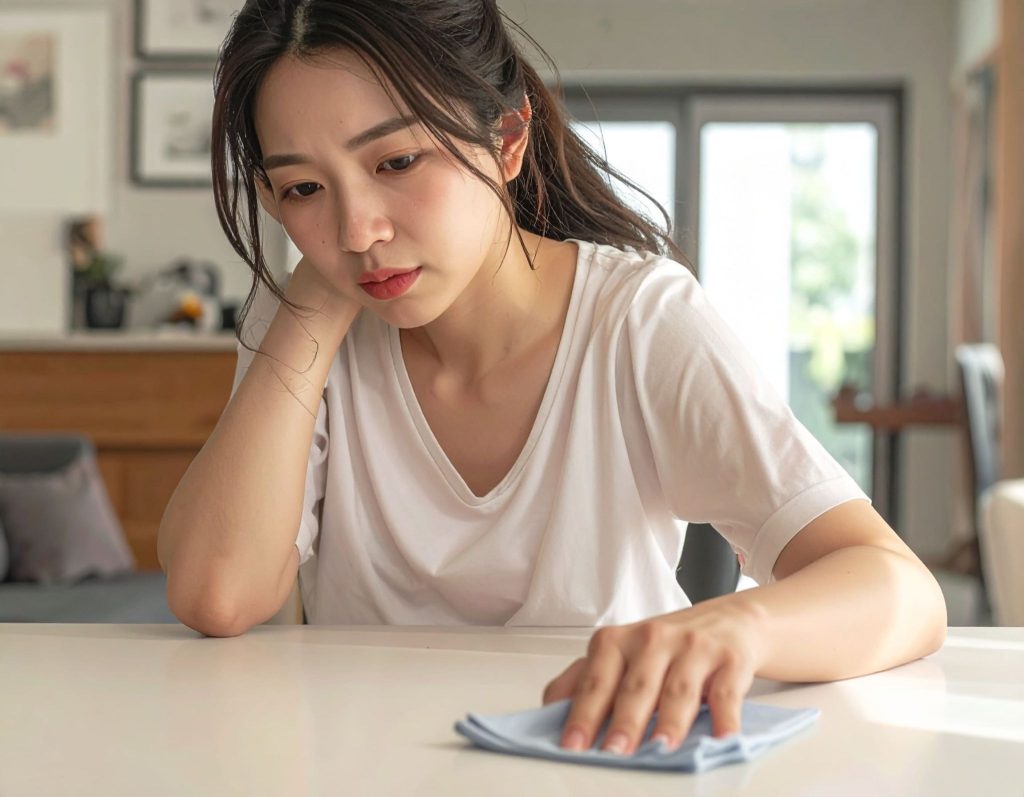 女子擦桌子時手腕疼痛