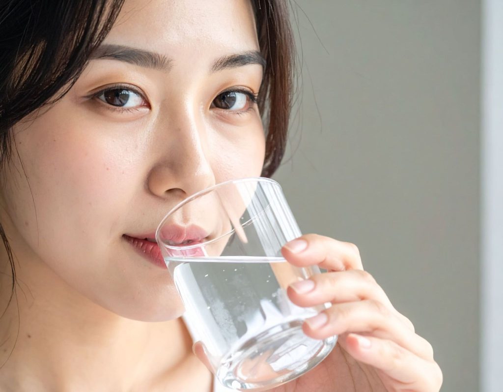 女子(亞洲人)喝水補充身體水分